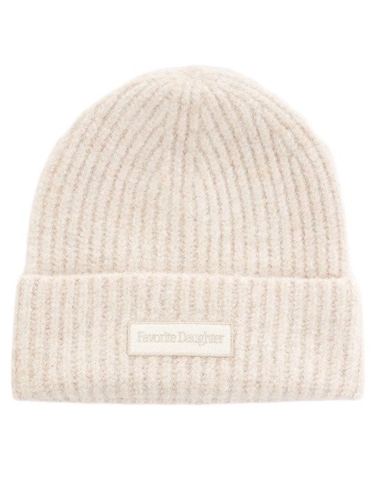Favorite Daughter Accessories - NWT Favorite Daughter The Logo Patch Ribbed Knit Cuff Beanie - Beige Ivory cream
